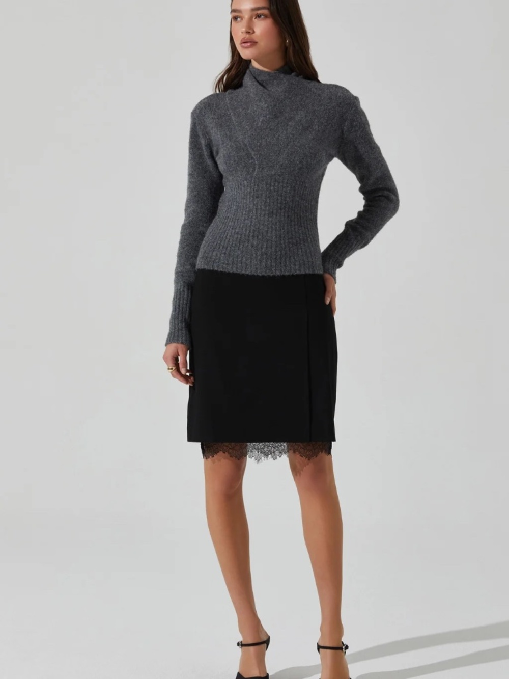 NWT ASTR the Label Itzayana Lace Trim Pencil Skirt in Black - Size Small